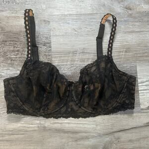 Y2K Victoria’s Secret 36D Black Lace Sheer Bra w/ Nude Illusion Lining
